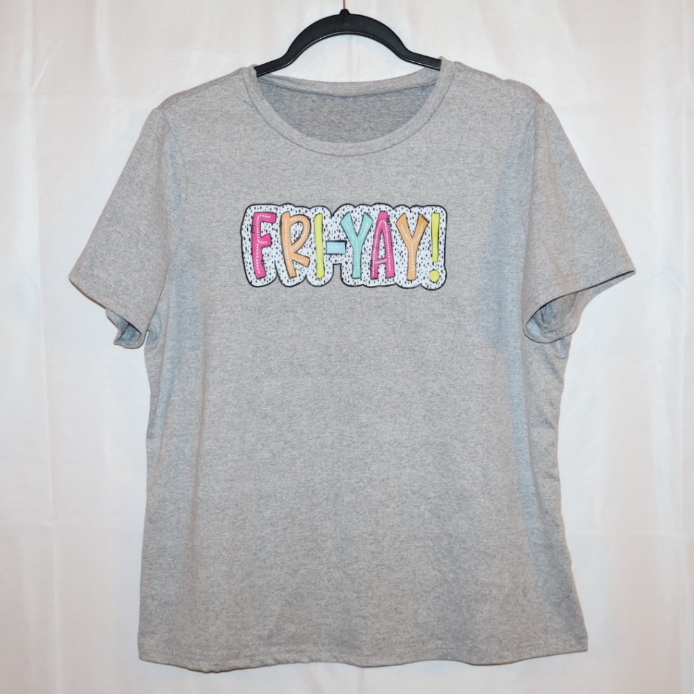 FRI-YAY Friday Gray Short Sleeve T-shirt. XL-Size 12.